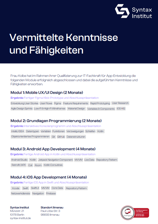 Zertifikat IT-Fachkraft für App-Entwicklung – Bild 2